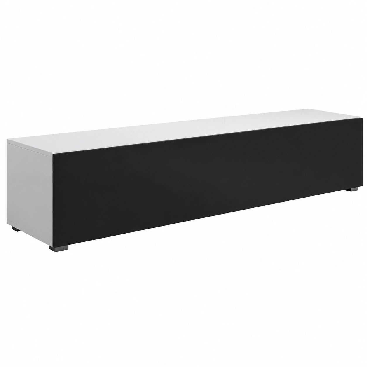 Mueble de TV Moderno, Diseño Modular con Puerta Abatible, Acabado en Melamina Brillante, Blanco y Negro, 160x32x40 cm