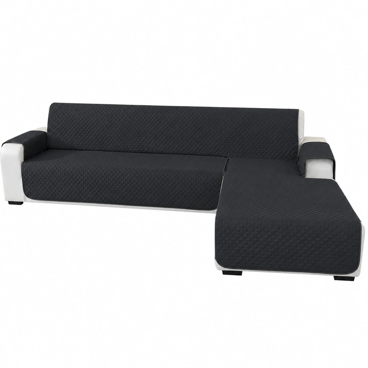 Protector Reversible para Sofá Chaise Longue 2 Plazas, Impermeable y Antipelos, Ajuste Izquierdo/Derecho (210cm, Gris Oscuro)