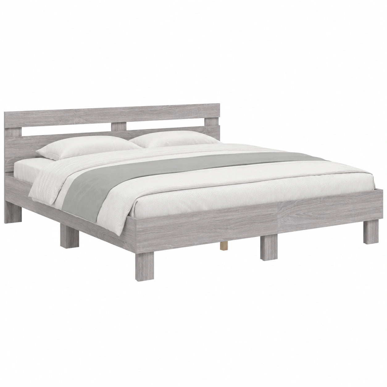 Cama Homgoday con Cabecero y Luces LED Gris Sonoma 160x200 cm