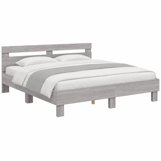 Cama Homgoday con Cabecero y Luces LED Gris Sonoma 160x200 cm