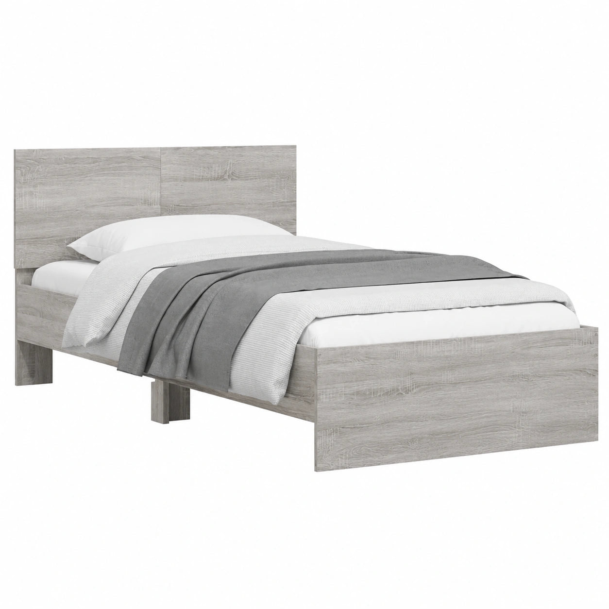 Homgoday Cama con Cabecero y Luces LED, Gris Sonoma, 100 x 200 cm, Muebles para Dormitorio