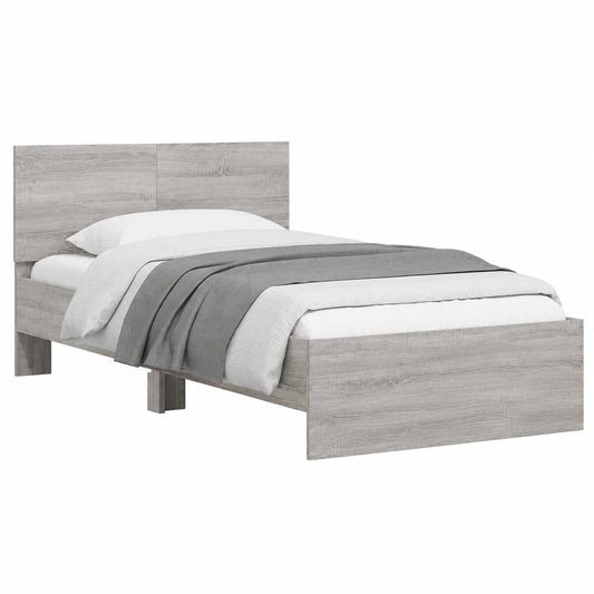 Homgoday Cama con Cabecero y Luces LED, Gris Sonoma, 100 x 200 cm, Muebles para Dormitorio