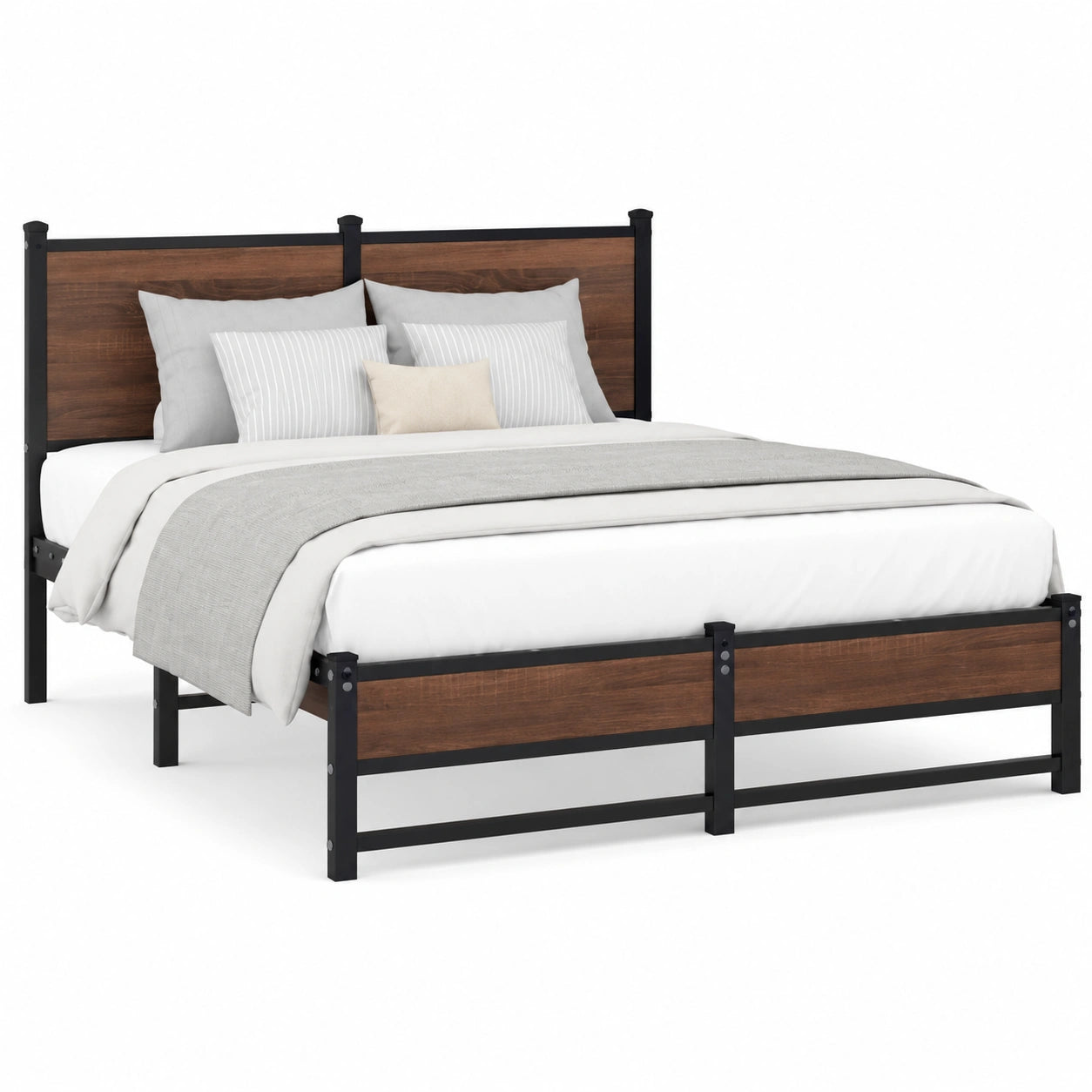 Cama de Metal Roble Marrón 140x190 cm sin Colchón para Dormitorio Moderno