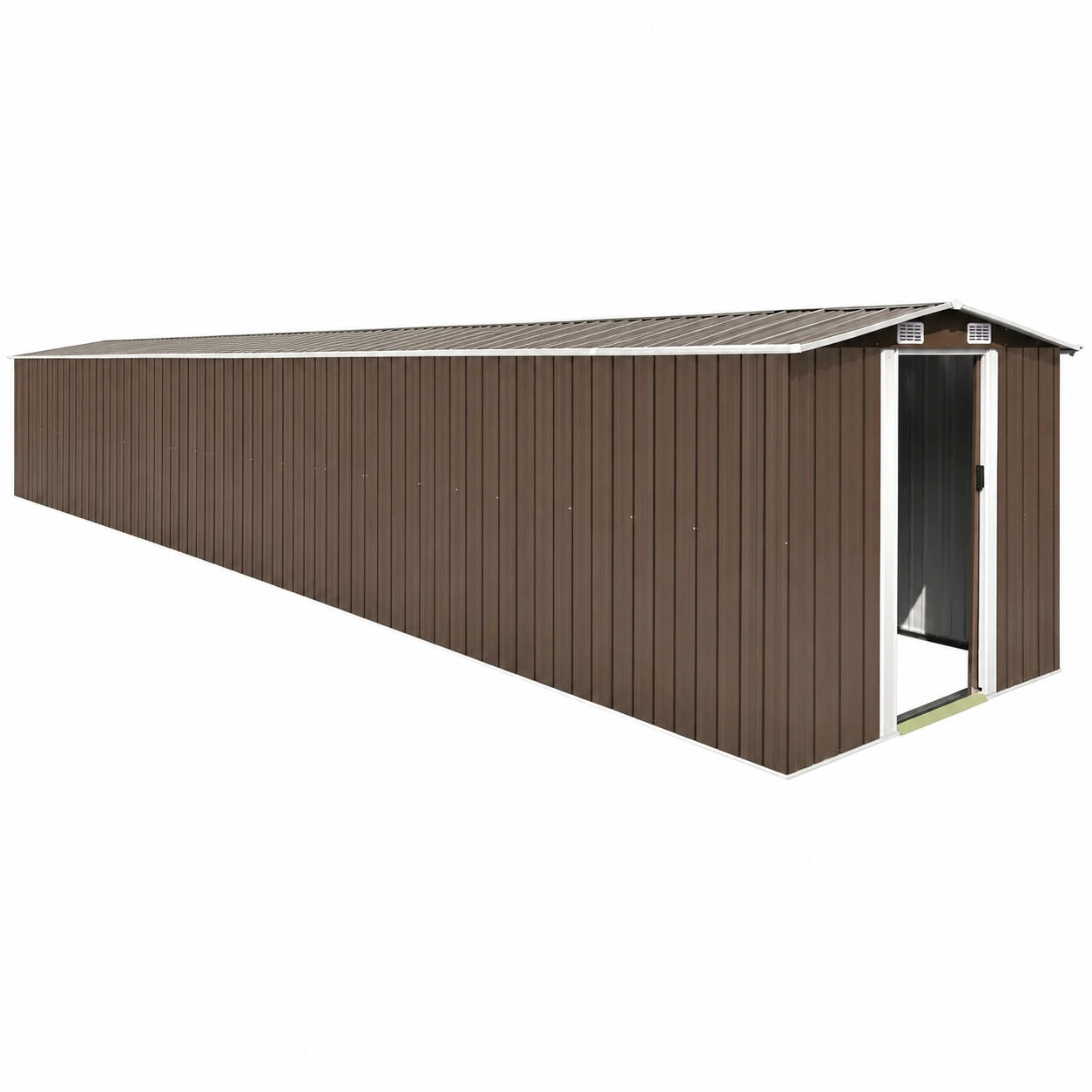 Cobertizo de Jardín de Acero Galvanizado Marrón 257x990x181 cm para Almacenamiento Exterior