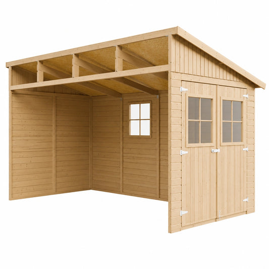 Caseta de Madera para Jardín sin Pared Lateral 8m² - Almacenamiento para Bicicletas y Herramientas TIMBELA M340