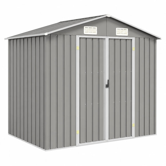 Caseta de Jardín de Acero Galvanizado Gris para Exterior 205x129x183 cm