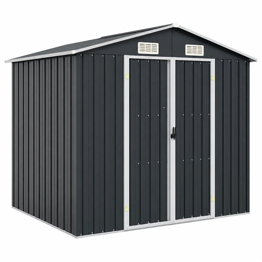 Caseta de Jardín en Acero Galvanizado Antracita 205x129x183 cm para Exterior y Patio