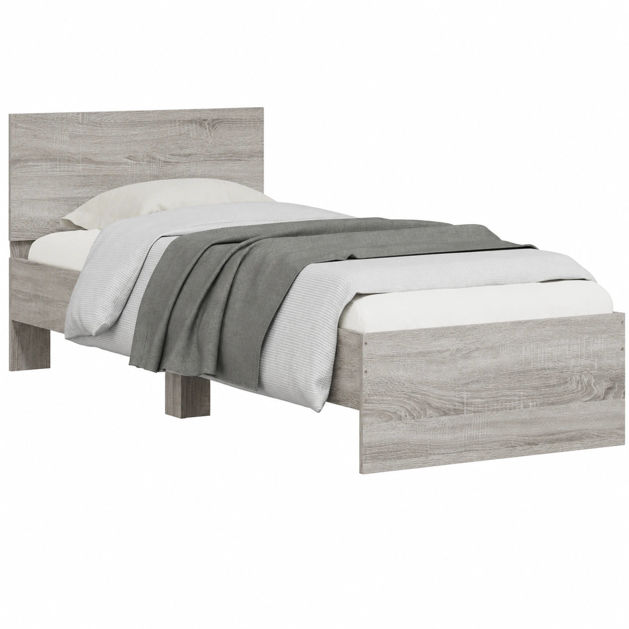 Cama Homgoday con Cabecero de Madera Gris Sonoma 90x200 cm