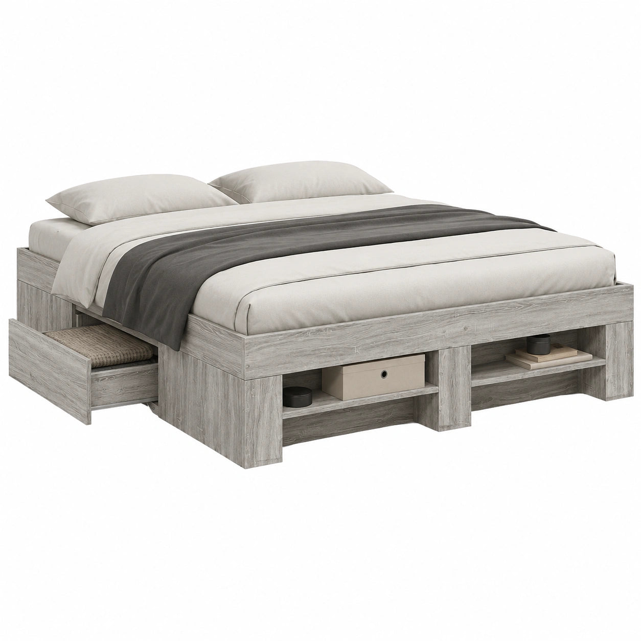Homgoday Canapé Sonoma Gris 120x190 cm - Somier de Madera Multicapa para Dormitorio