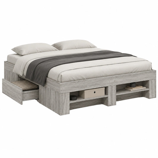 Homgoday Canapé Sonoma Gris 120x190 cm - Somier de Madera Multicapa para Dormitorio