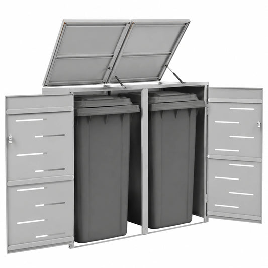 Cobertizo de Acero Inoxidable para Cubos de Basura Doble 138x77,5x115,5 cm