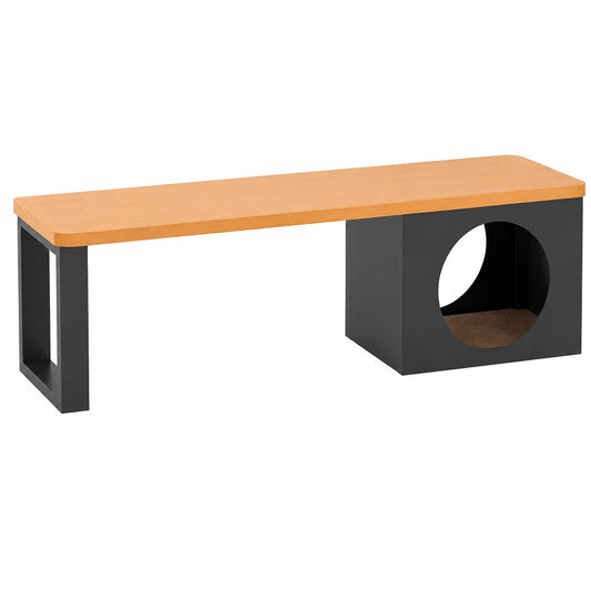 Banco de Jardín para Gatos con Asiento Metálico y Efecto Madera, 3 Plazas, para Patio y Terraza