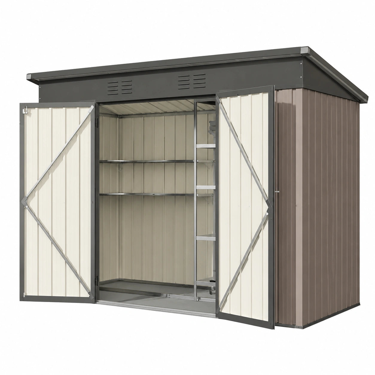 Cobertizo de metal 2.4 x 1.2 m, impermeable con puerta deslizante para herramientas y bicicletas