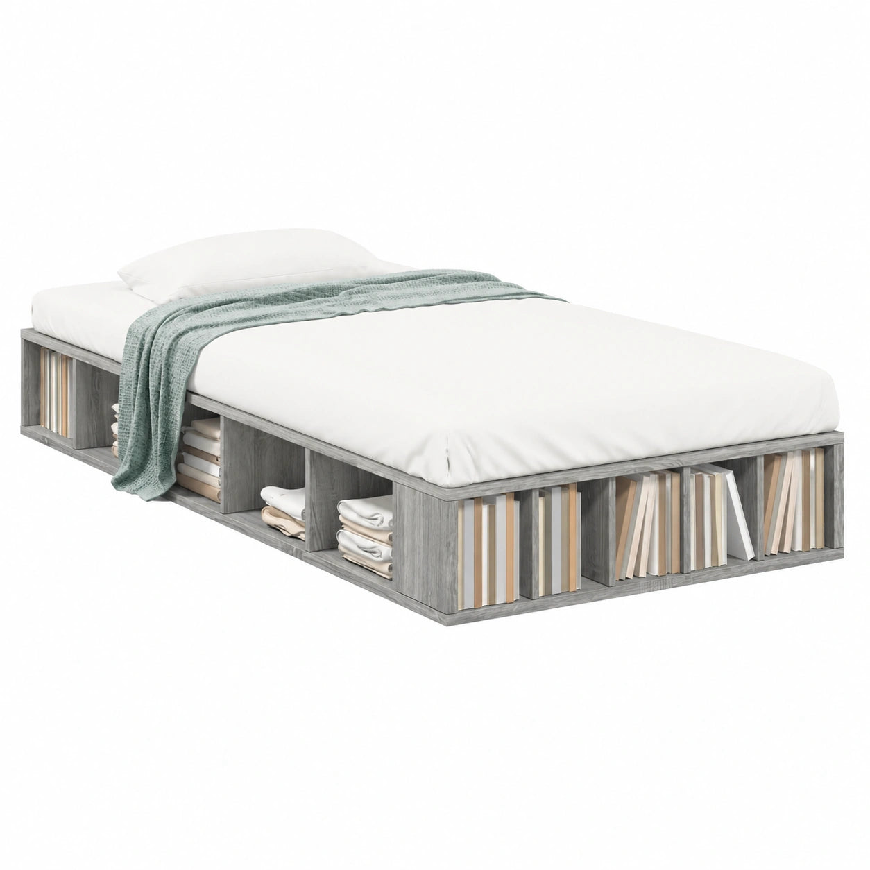 Cama Homgoday de Roble Sonoma 90x190 cm sin Colchón, Estructura Moderna para Salón y Dormitorio