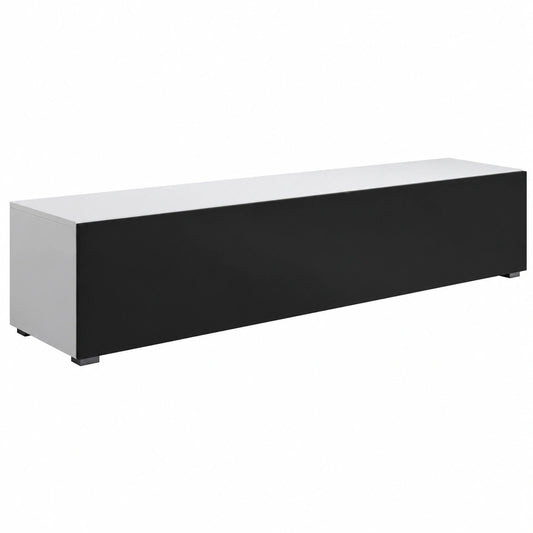 Mueble de TV Moderno, Diseño Modular con Puerta Abatible, Acabado en Melamina Brillante, Blanco y Negro, 160x32x40 cm