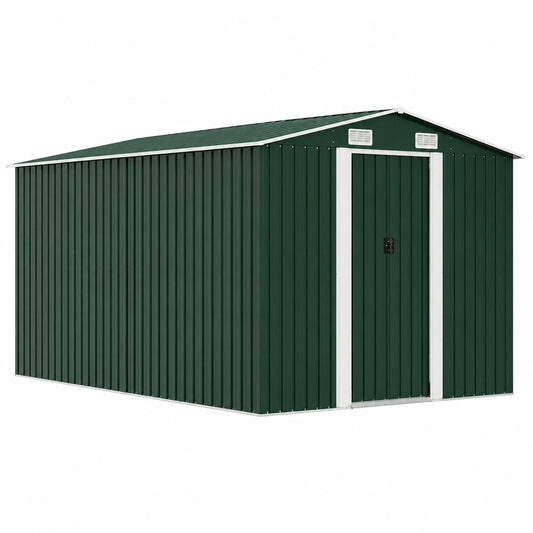 Cobertizo Metálico para Jardín Verde 257x392x181 cm Impermeable
