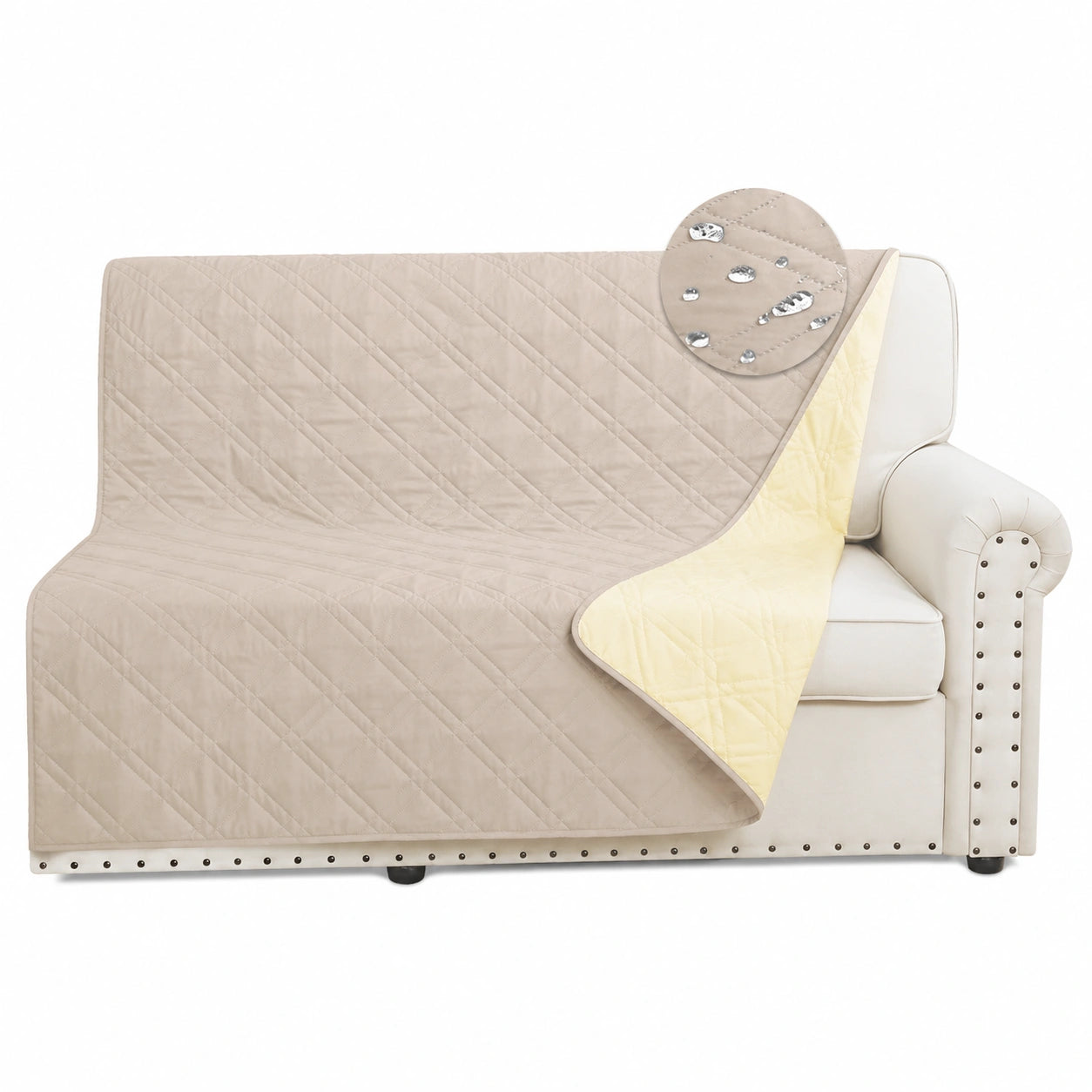 Cubierta Impermeable para Sofá DUJUIKE, Protector de Muebles para Mascotas y Niños, Color Crema, Tamaño 173-208cm