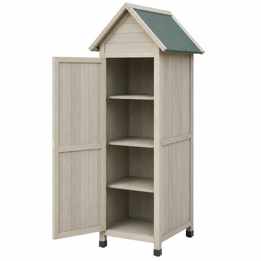 Armario Alto de Madera Pino Impermeable para Jardín con Cerradura