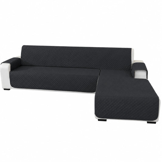 Protector Reversible para Sofá Chaise Longue 2 Plazas, Impermeable y Antipelos, Ajuste Izquierdo/Derecho (210cm, Gris Oscuro)