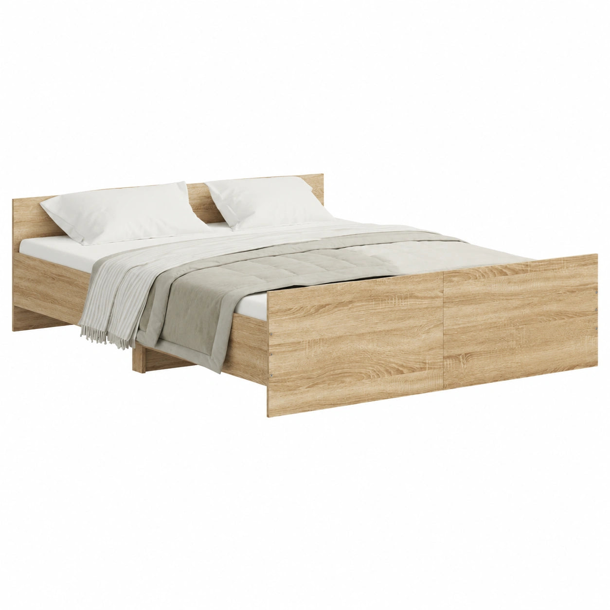Cama Homgoday de Roble Sonoma 135x190 cm con Cabecero y Piecero