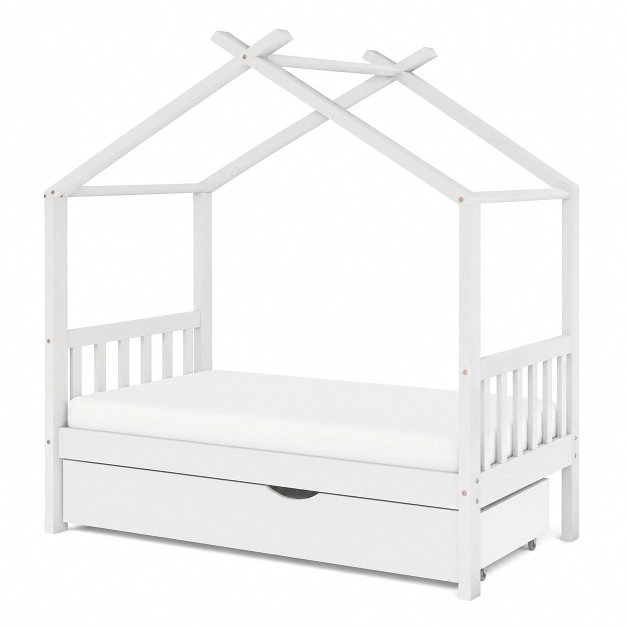 Cama Infantil de Madera de Pino con Cajón 80x160 cm Blanca