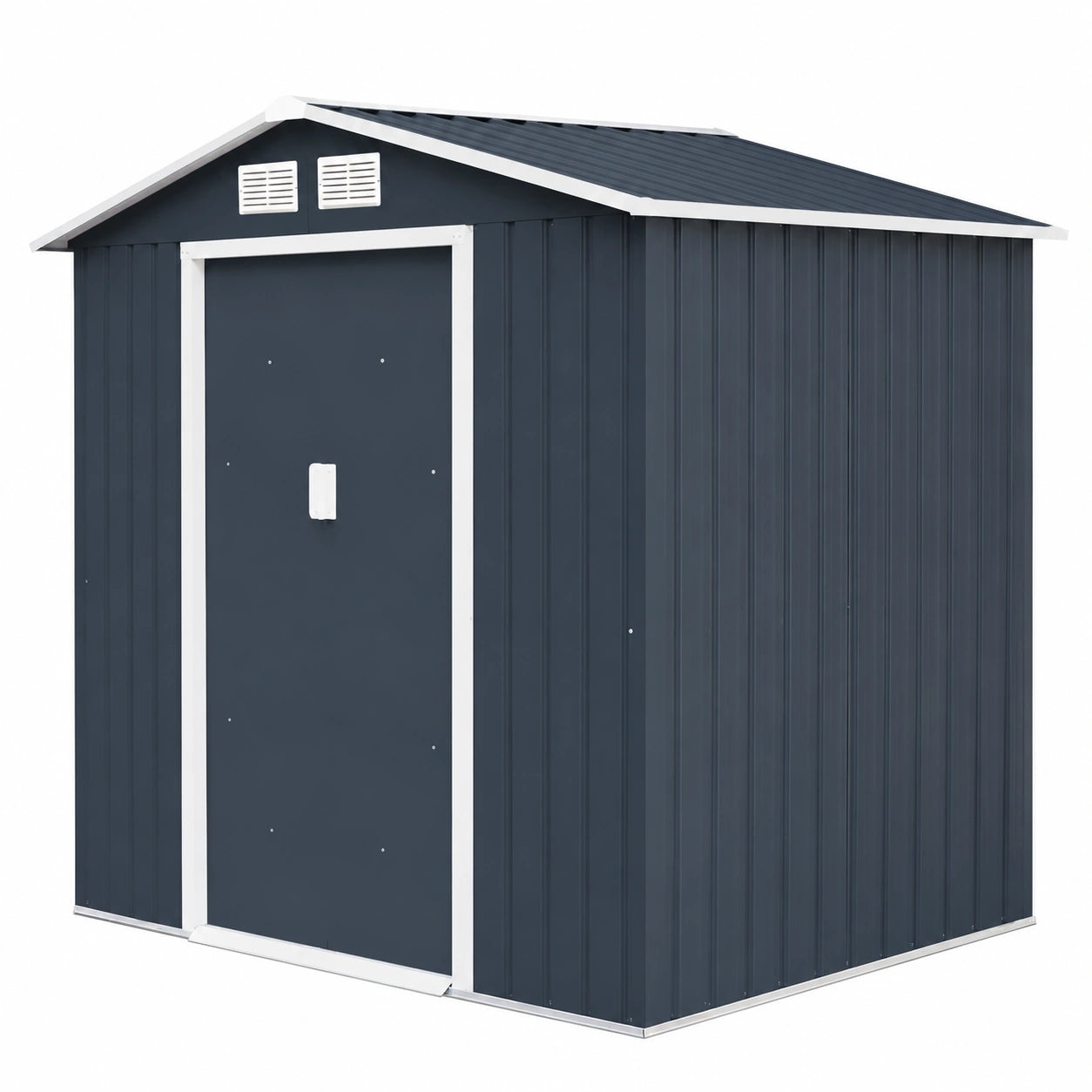Cobertizo Metálico Galvanizado 2.37㎡ para Herramientas con Techo a Dos Aguas y Base, Resistente al Clima con Ventanas y Puertas Correderas, Gris
