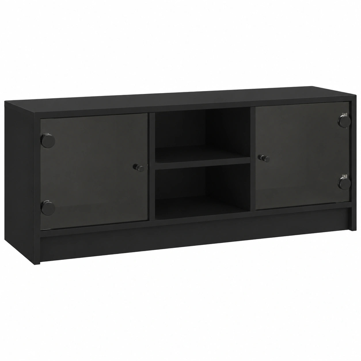Mueble para TV con puertas de cristal negras, 102 x 37 x 42 cm, centro de entretenimiento moderno